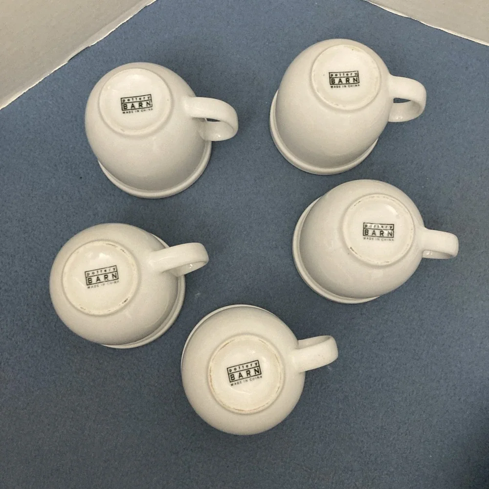 VTG Pottery Barn White Du Jour Suppertime Coffee Mugs - Set of 5